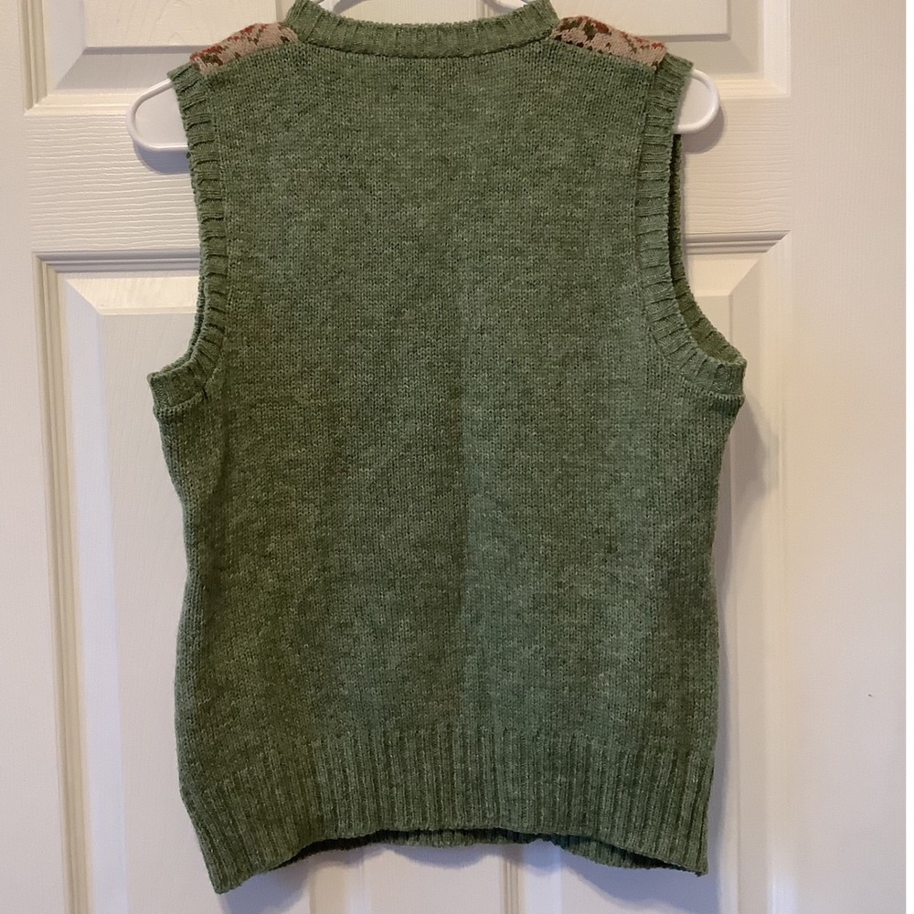 Cassidy Shetland Wool Fair Isle Sweater Vest Green Nordic Cottagecore V Neck - Picture 2 of 7